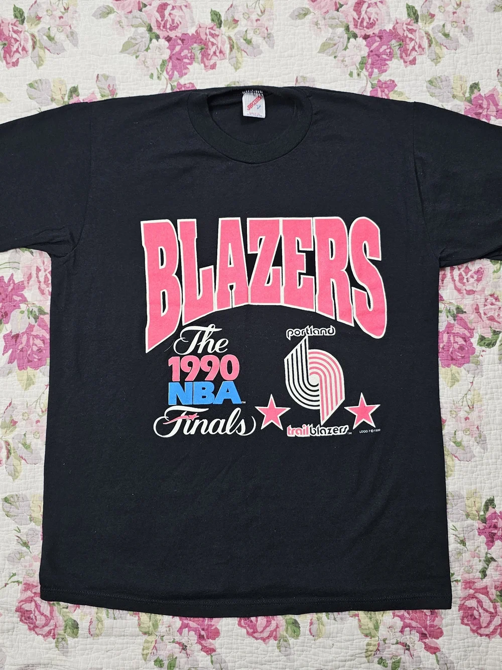 Vintage Portland Trail Blazers 1990 NBA Finals Black Graphic T-Shirt L